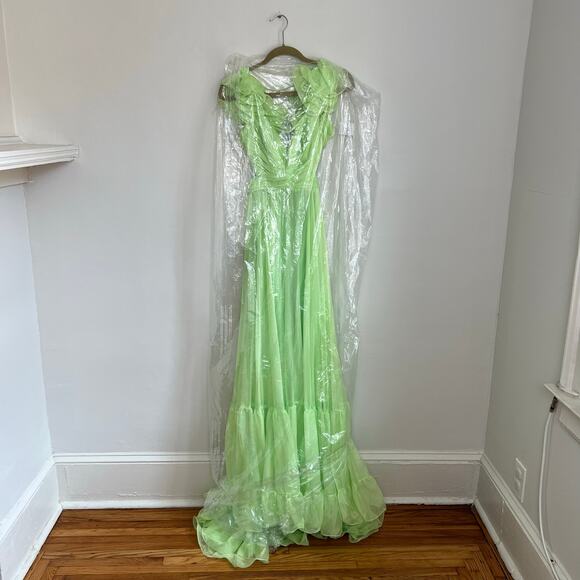 NEW Mac Duggal Mint Green Ruffle Tiered Cut-Out Chiffon Gown Dress 2 Style 67911 - Picture 3 of 16
